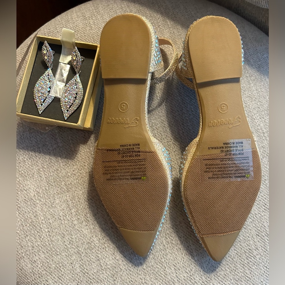 FREE rhinestone earrings with purchase of shoes, sz 5 rhinestone ballet flats - Picture 8 of 8